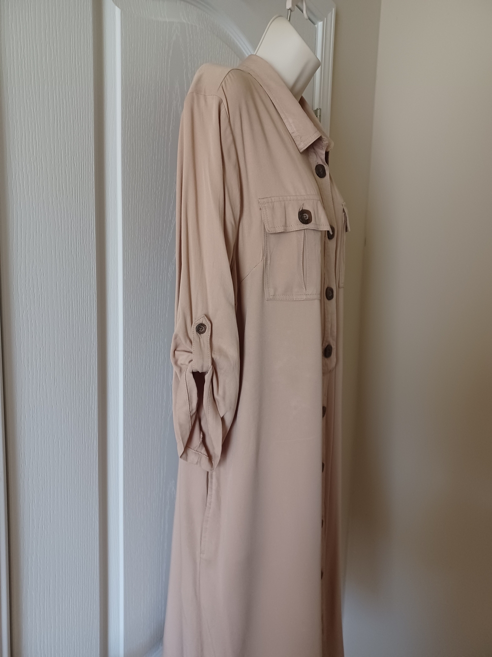 Beige Button-Front Midi Shirt Dress - Picture 2 of 12